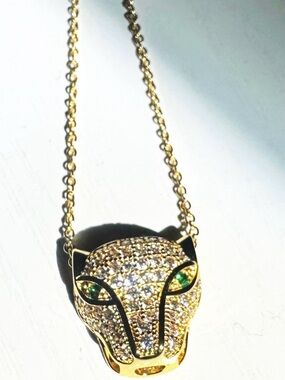 Gold Panther Necklace Crystal Pendant 14K Plated